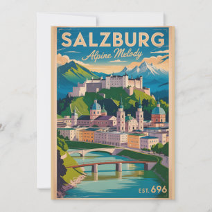 Salzburg Oostenrijk Retro Silhouette Stadslandscha Feestdagenkaart