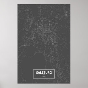 Salzburg, Oostenrijk (wit op zwart) Poster