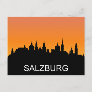 Salzburg silhouet, zomer zonsondergang illustratie briefkaart