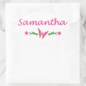 Samantha (roze vlinder) ovale sticker (Tas)