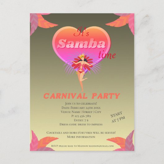 Samba danse brésilienne carnaval Invitation Carte  (Devant)