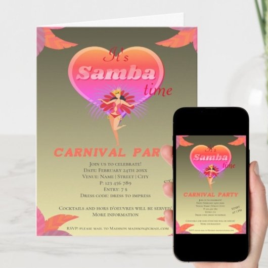 Samba danse brésilienne carnaval Invitation Carte