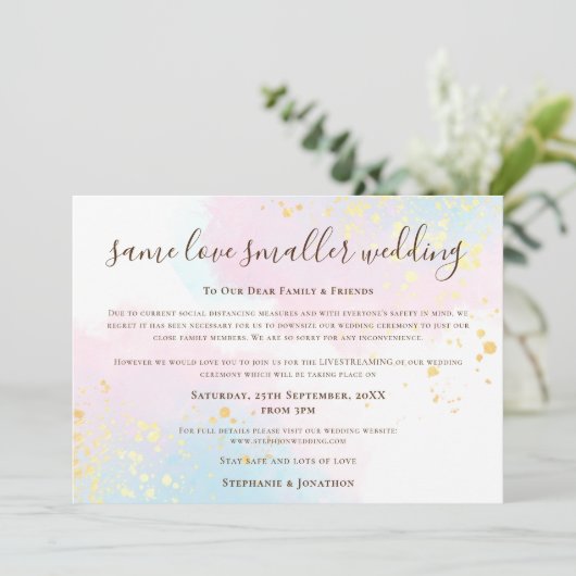 Same Love Kleinere Trouwscript Pink Teal Goud Aankondiging (Staand voorkant)