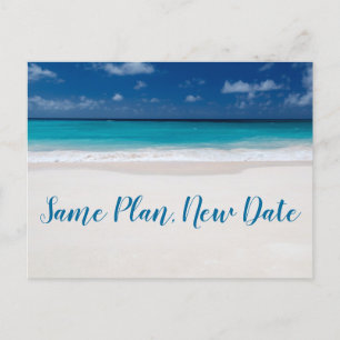 Same Plan Nieuwe Datum Strand Thema Save The Date Aankondigingskaart
