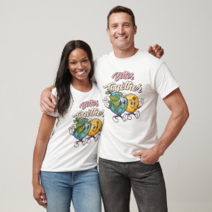 Samen Aarde en Maan - Retro Cartoon Graphic T-shirt