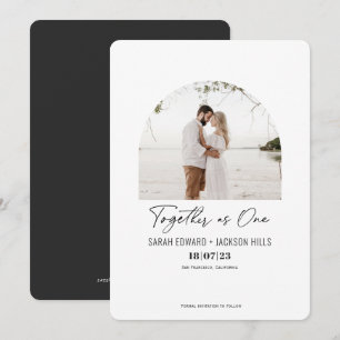 Samen als een eenvoudige, elegante moderne boogfot save the date