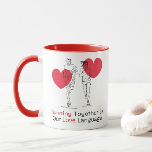 Samen hardlopen is onze liefdestaal hardloopcadeau mok (Met donut)