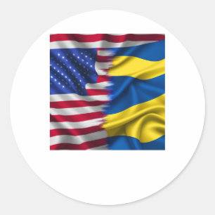 Samen staan we sterk – USA Oekraïne Vlaggen Sticke Ronde Sticker