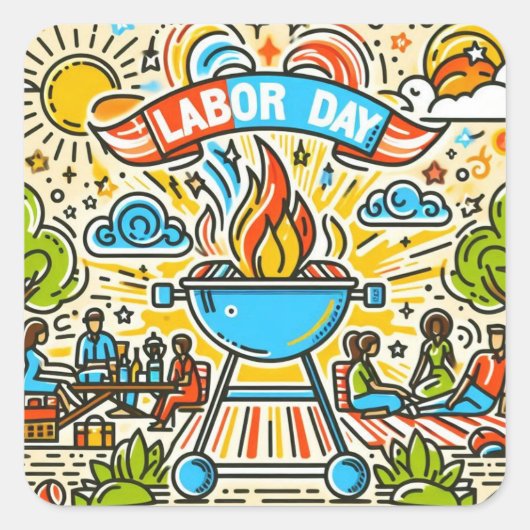 Samen vieren - Dag van de Arbeid BBQ Vierkante Sticker (Voorkant)