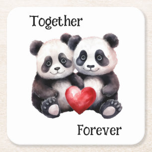 Samen voor altijd Panda paar Vierkante Kartonnen Onderzetter