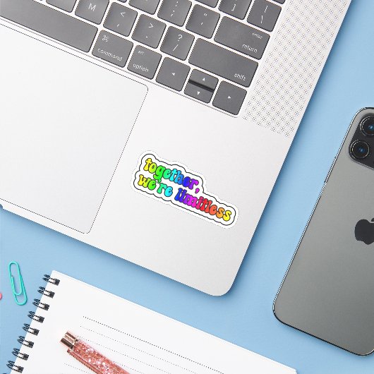 samen zijn we grenzeloos - Rainbow Retro Typograp Sticker (Laptop met iPhone)