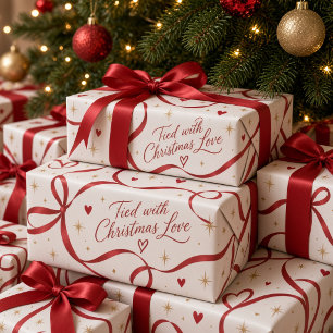 Samengebonden met Kerstliefde Rode Lint  Cadeaupapier