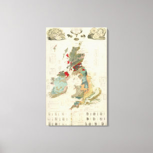 Samengestelde geologische, paleontologische kaart canvas afdruk