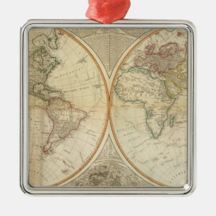 Samengestelde wereldkaart met handkleur metalen ornament