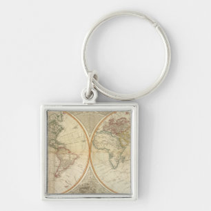 Samengestelde wereldkaart met handkleur sleutelhanger