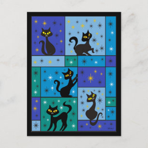 Samenstelling met vijf zwarte katten, Midnight Blu Briefkaart