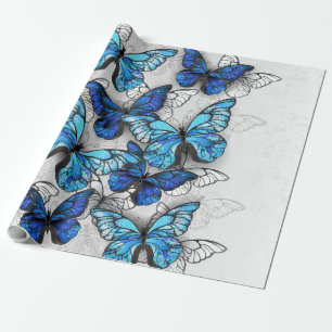 Samenstelling van witte en blauwe vlinders cadeaupapier