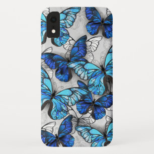 Samenstelling van witte en blauwe vlinders iPhone XR hoesje