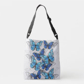 Samenstelling van witte en blauwe vlinders crossbody tas (Achterkant)