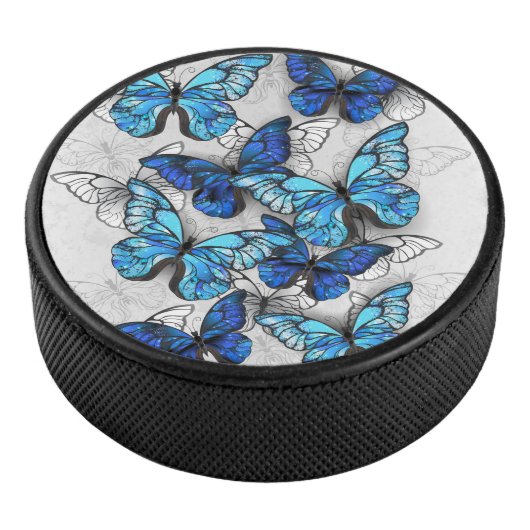 Samenstelling van witte en blauwe vlinders hockey puck (3/4)