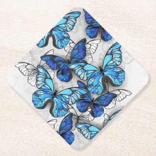 Samenstelling van witte en blauwe vlinders kartonnen onderzetters (Voorkant)