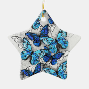 Samenstelling van witte en blauwe vlinders keramisch ornament