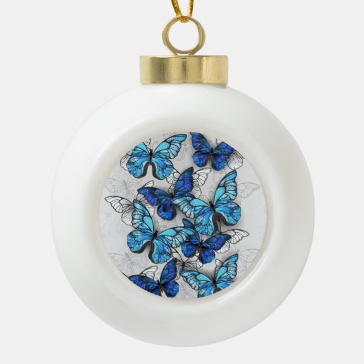 Samenstelling van witte en blauwe vlinders keramische bal ornament (Voorkant)