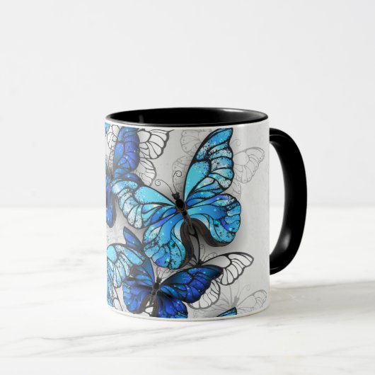 Samenstelling van witte en blauwe vlinders mok (Voorkant rechts)