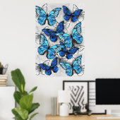 Samenstelling van witte en blauwe vlinders poster (Thuiskantoor)