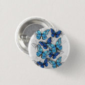 Samenstelling van witte en blauwe vlinders ronde button 3,2 cm (Voorkant /achterkant)