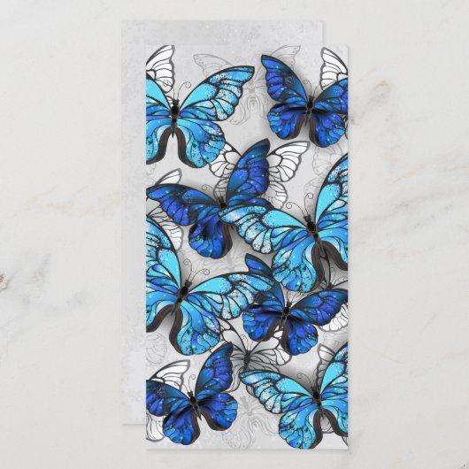 Samenstelling van witte en blauwe vlinders save the date (Voorkant / Achterkant)