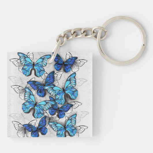 Samenstelling van witte en blauwe vlinders sleutelhanger (Achterkant)