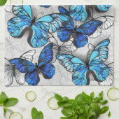 Samenstelling van witte en blauwe vlinders theedoek (Gevouwen)