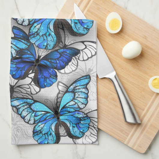 Samenstelling van witte en blauwe vlinders theedoek (Quarter Fold)