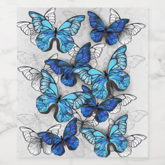 Samenstelling van witte en blauwe vlinders wijn etiket (Enkel label)