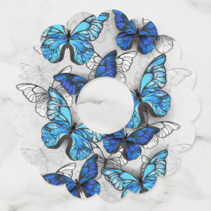 Samenstelling van witte en blauwe vlinders wijnglaslabel