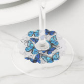 Samenstelling van witte en blauwe vlinders wijnglaslabel (Dichtbij)