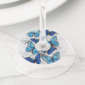 Samenstelling van witte en blauwe vlinders wijnglaslabel (Dichtbij)