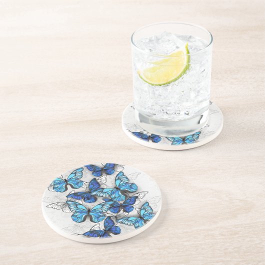 Samenstelling van witte en blauwe vlinders zandsteen onderzetter (Zijkant)