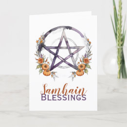 Samhain Blessings Pumpkins & Pentacle Halloween Feestdagen Kaart