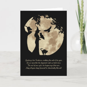 Samhain Blessings with Witch and Animals Kaart