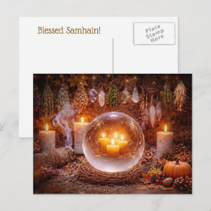 Samhain-geïnspireerde kaarsen kristallen feestdagenkaart