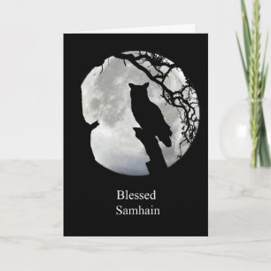 Samhain kaart met uil en Maan Sabbat