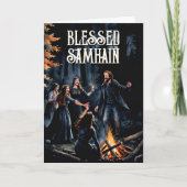 Samhain Nacht Herfst Bos Paganistisch Vuur Hallowe Kaart (Voorkant)