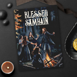 Samhain Nacht Herfst Bos Paganistisch Vuur Hallowe Kaart