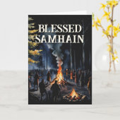 Samhain Night Fall Forest Pagan Bonfire Halloween Kaart (Gele Bloem)