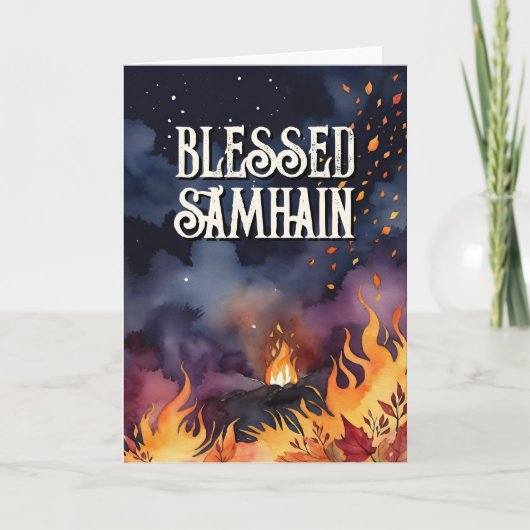 Samhain Night Herfst Forest Pagan Bonfire Hallowee Kaart (Voorkant)
