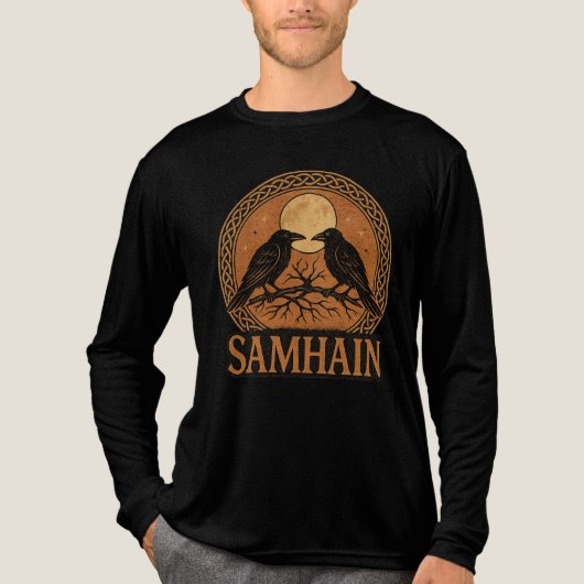 Samhain Pagan Wiccan Celtic Ravens Tri-Blend Shirt (Voorkant volledig)