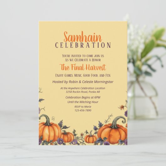 Samhain Party Herfst Pumpkins & Leaves Invitation Kaart (Staand voorkant)