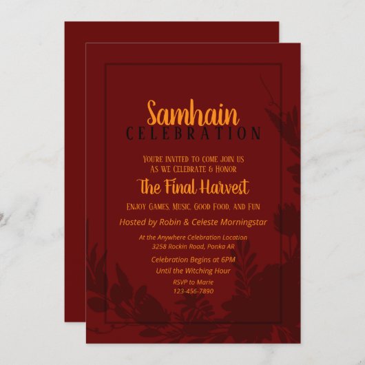 Samhain Party Red Floral Halloween Invitation (Devant / Derrière)